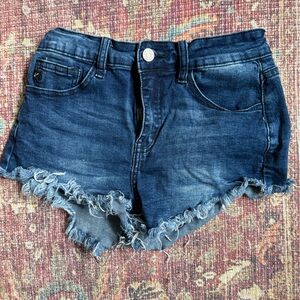 KanCan 5/26 Dark Denim Blue Women Shorts with distressed hem